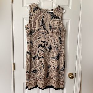 Rafaella silk dress, size 12. Tan and black paisley, side slits, sleeveless.